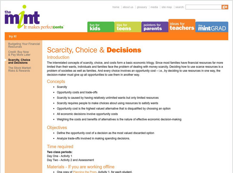 The Mint: Scarcity, Choice, and Decisions Lesson Plan The Mint: Scarcity, Choice, and Decisions Lesson Plan