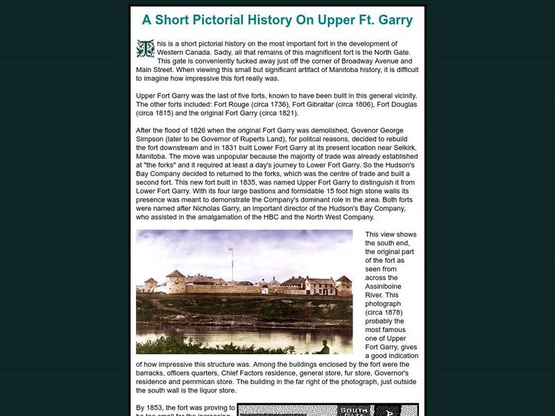 A Short Pictorial History on Upper Ft. Garry Website A Short Pictorial History on Upper Ft. Garry Website