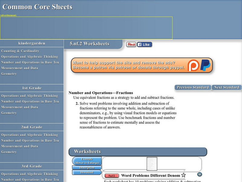 Common Core Sheets: Number and Operations Fractions 5.nf.2 Worksheets Unknown Type Common Core Sheets: Number and Operations Fractions 5.nf.2 Worksheets Unknown Type
