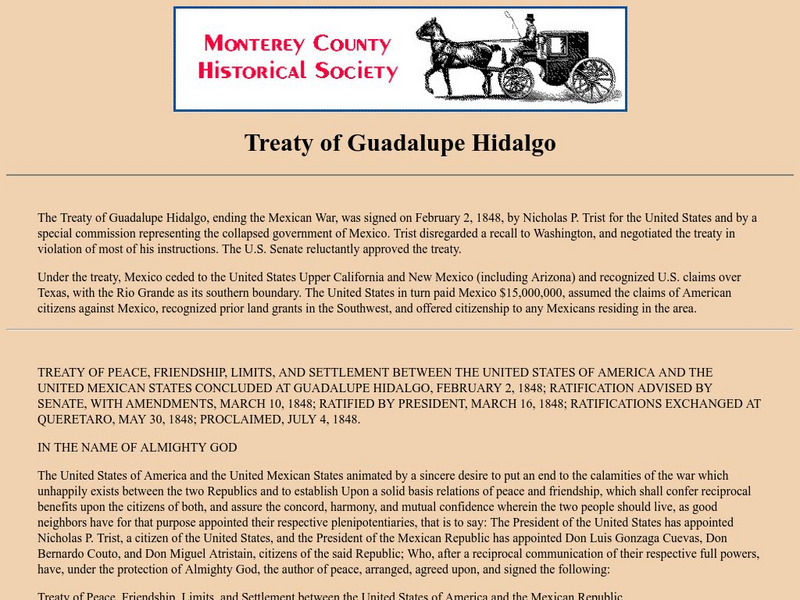 Monterey County Historical Society: Treaty of Guadalupe Hidalgo Primary Monterey County Historical Society: Treaty of Guadalupe Hidalgo Primary