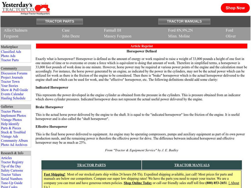 Yesterday's Tractor Co.: Horsepower Defined Website Yesterday's Tractor Co.: Horsepower Defined Website