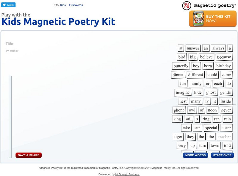 Magnetic Poetry: Kids' Magnetic Poetry Kit Activity Magnetic Poetry: Kids' Magnetic Poetry Kit Activity