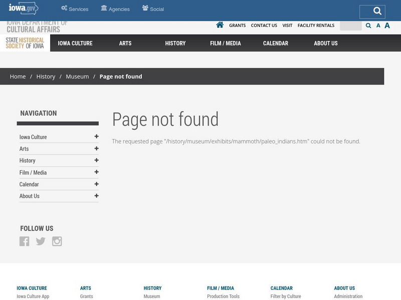 State of Iowa Historical Museum: Evidence of Paleo Indian Culture Website