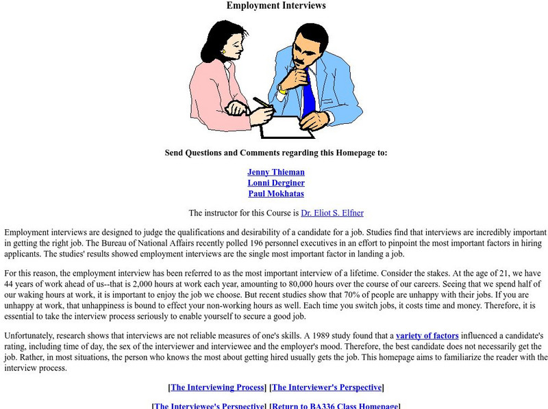 St. Norbert College: Employment Interviews Unit Plan St. Norbert College: Employment Interviews Unit Plan