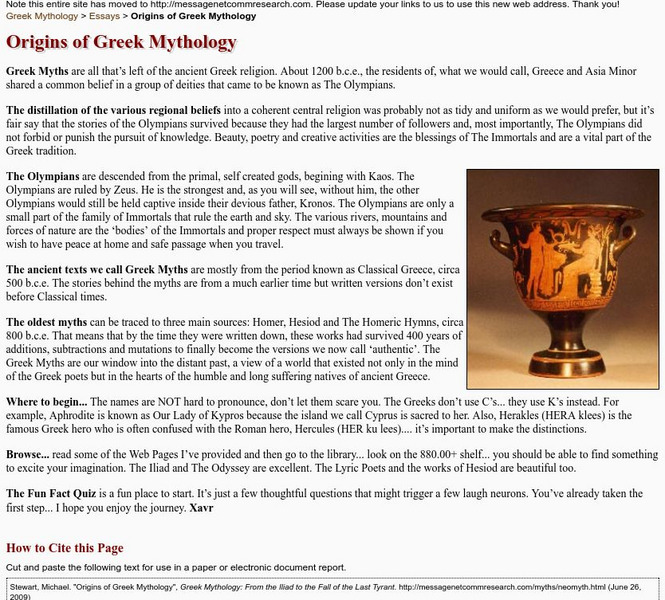 Origins of Greek Mythology Website Origins of Greek Mythology Website