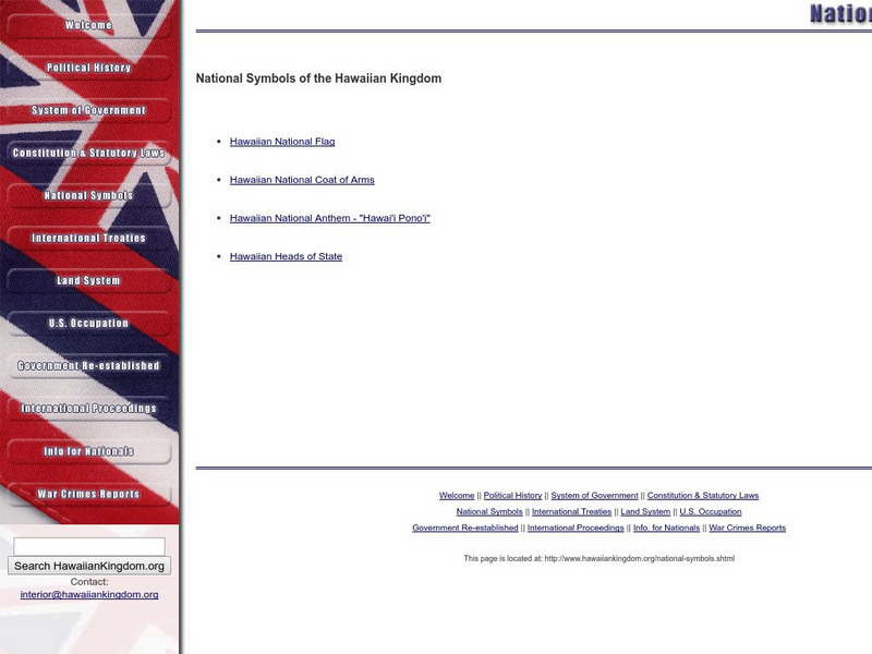 Hawaiian Kingdom: National Symbols of the Hawaiian Kingdom Website Hawaiian Kingdom: National Symbols of the Hawaiian Kingdom Website