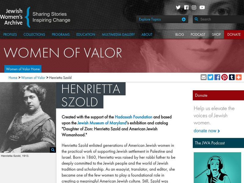 Women of Valor: Henrietta Szold Handout Women of Valor: Henrietta Szold Handout