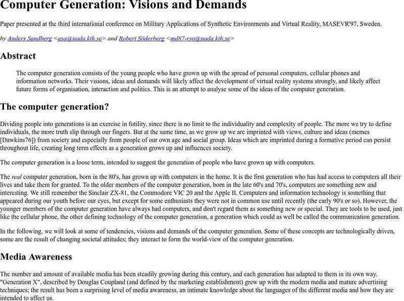 Rit: Computer Generation: Vision and Demand Primary Rit: Computer Generation: Vision and Demand Primary