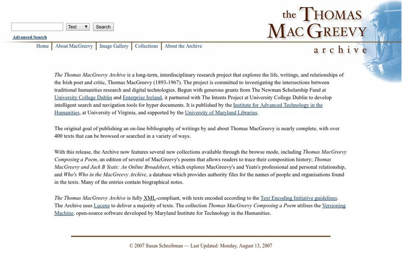 The Thomas Mac Greevy Archive Website