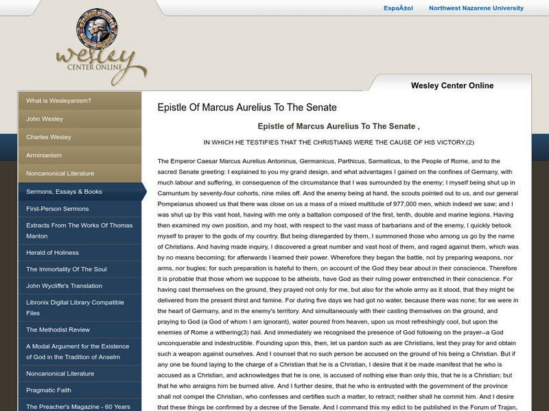 Wesley Center for Applied Theology: Epistle of Marcus Aurelius Primary Wesley Center for Applied Theology: Epistle of Marcus Aurelius Primary