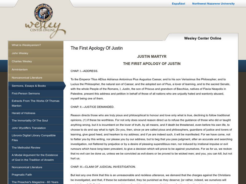 Wesley Center for Applied Theology: The First Apology of Justin Primary