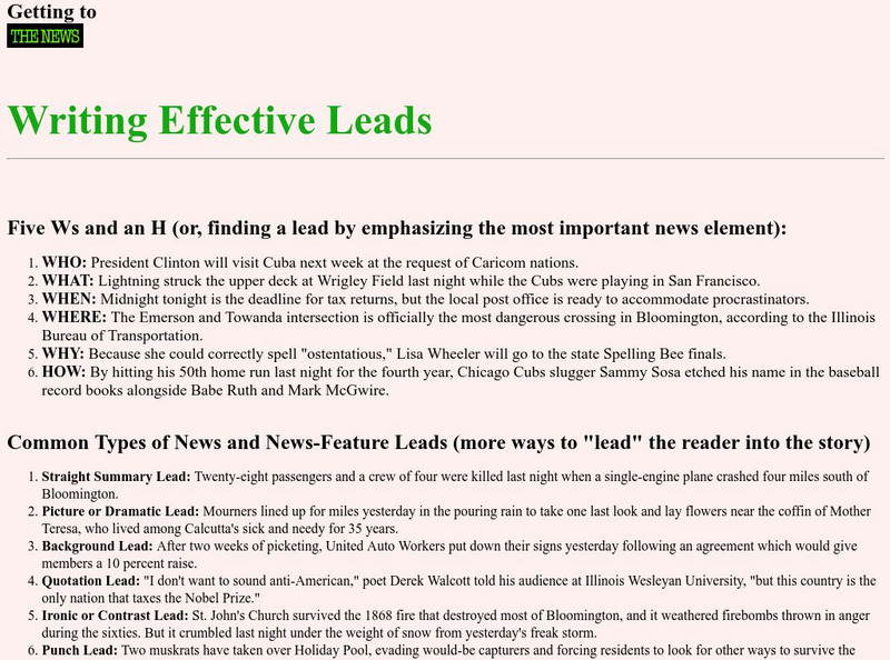 Writing Effective Leads Unit Plan Writing Effective Leads Unit Plan