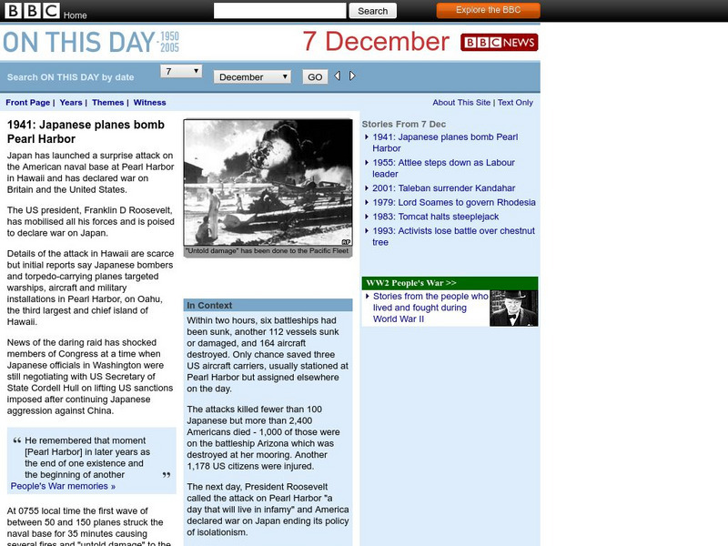 Bbc: 1941: Japanese Planes Bomb Pearl Harbor Handout Bbc: 1941: Japanese Planes Bomb Pearl Harbor Handout