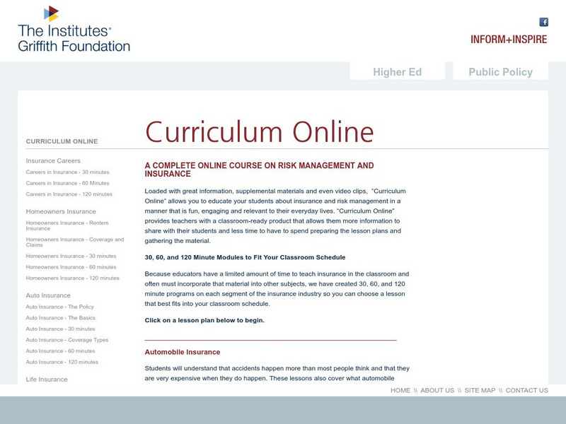 The Griffith Insurance Education Foundation: Curriculum Online Lesson Plan
