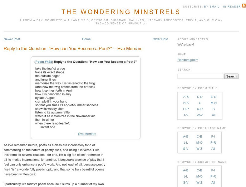 Rice Univ.: "How Can You Become a Poet?" Eve Merriam Website Rice Univ.: "How Can You Become a Poet?" Eve Merriam Website