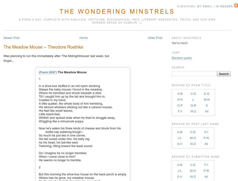 Rice Univ.: The Wondering Minstrels Theodore Roethke Website Rice Univ.: The Wondering Minstrels Theodore Roethke Website