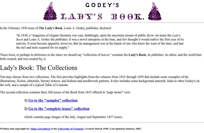 University of Vermont: Godey's Lady's Book Primary University of Vermont: Godey's Lady's Book Primary
