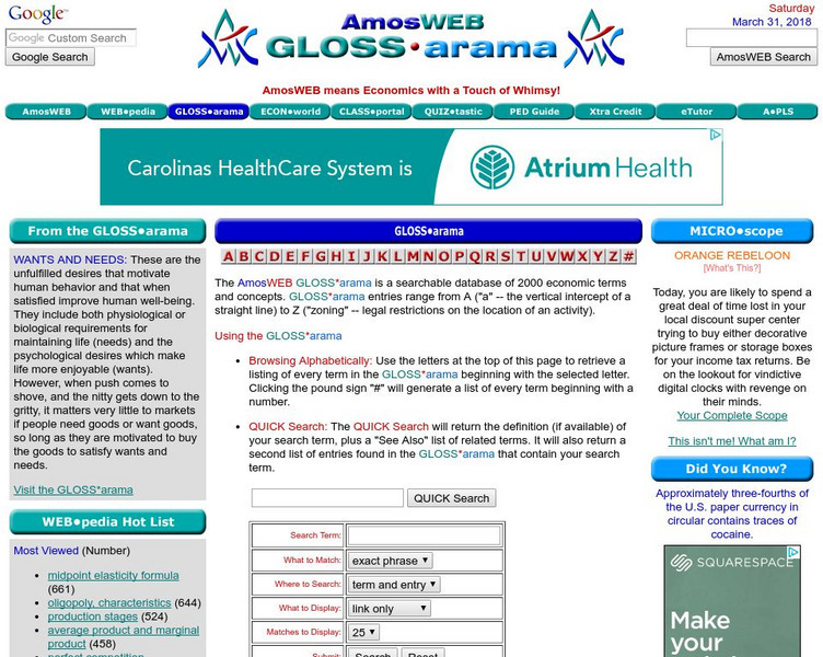 Amos Web Gloss Arama: Labor Market Handout