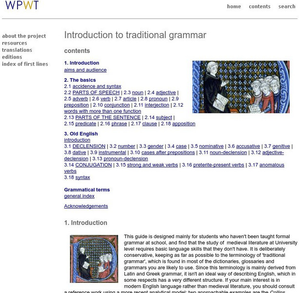 Univ. Of Southampton: Wessex Parallel Web Texts: Intro to Traditional Grammar Handout Univ. Of Southampton: Wessex Parallel Web Texts: Intro to Traditional Grammar Handout