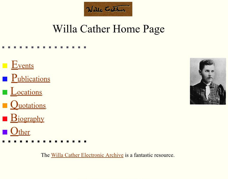 Gustavus University: Willa Cather Home Page Website