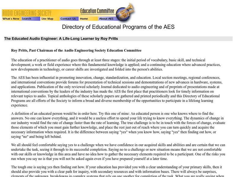 The Educated Audio Engineer: A Life Long Learner Unit Plan The Educated Audio Engineer: A Life Long Learner Unit Plan