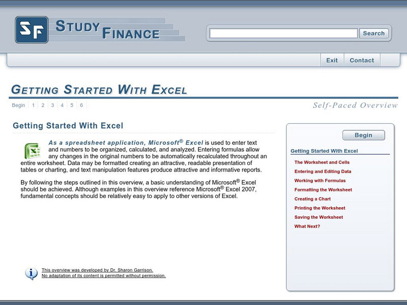 The University of Arizona: Study Finance: Getting Started With Excel Website