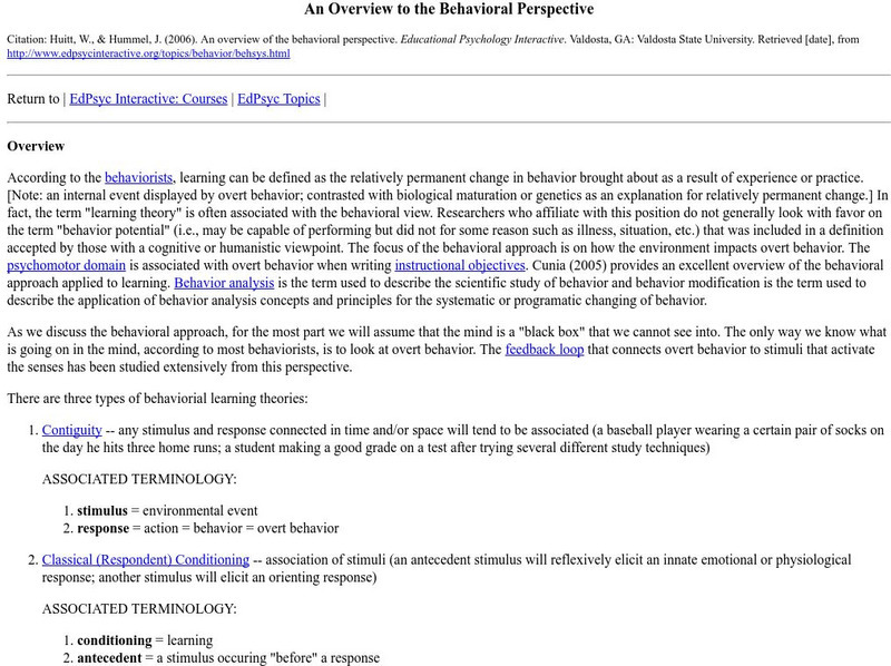 Valdosta State: The Behavioral System Activity Valdosta State: The Behavioral System Activity