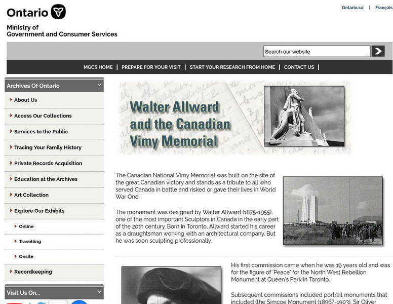 Walter Allward and the Canadian Vimy Memorial Website Walter Allward and the Canadian Vimy Memorial Website