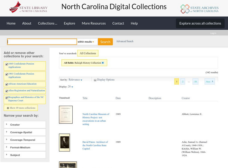 State Library of North Carolina: From Crossroads to Capital: History of Raleigh Website State Library of North Carolina: From Crossroads to Capital: History of Raleigh Website
