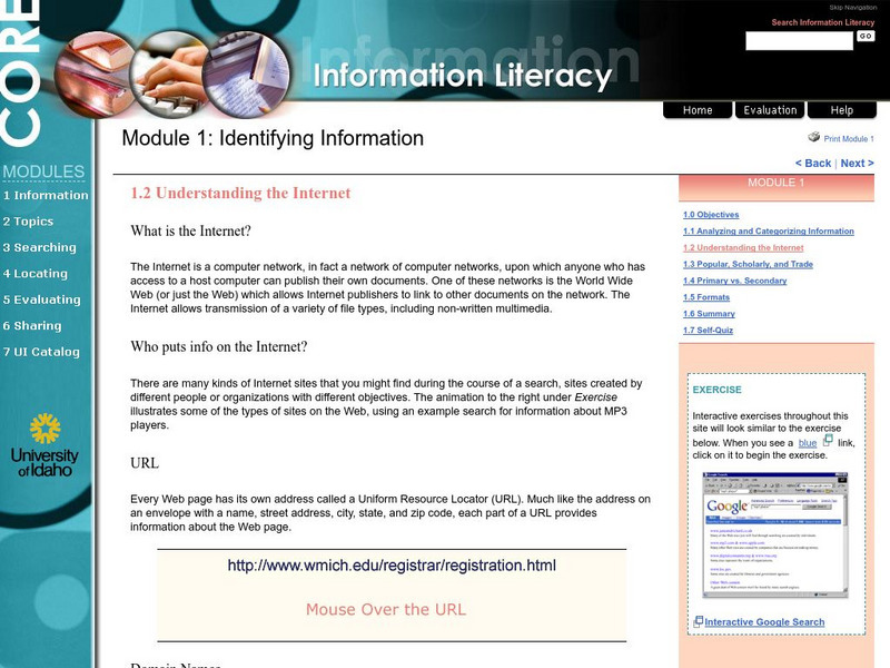University of Idaho: Information Literacy: Understanding the Internet Website University of Idaho: Information Literacy: Understanding the Internet Website