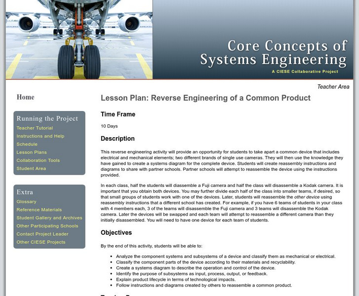 Center for Innovation in Engineering and Science Education: Reverse Engineering Lesson Plan Center for Innovation in Engineering and Science Education: Reverse Engineering Lesson Plan