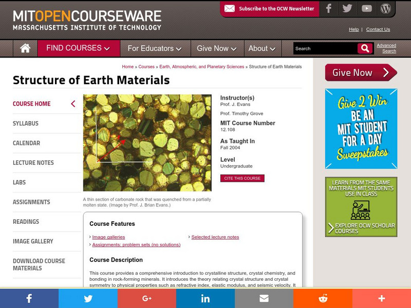 Mit: Open Course Ware: Structure of Earth Materials Online Course Mit: Open Course Ware: Structure of Earth Materials Online Course