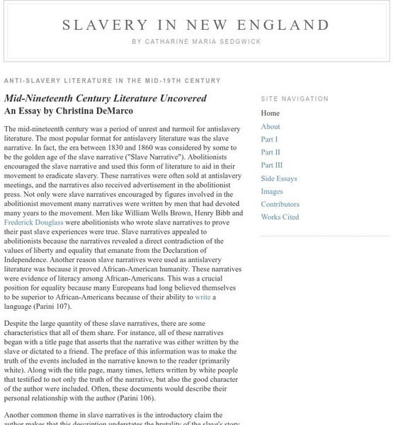 Slavery in New England: Anti Slavery Literature in the Mid 19th Century Website Slavery in New England: Anti Slavery Literature in the Mid 19th Century Website