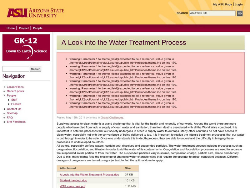 Arizona State University: A Look Into the Water Treatment Process Lesson Plan Arizona State University: A Look Into the Water Treatment Process Lesson Plan