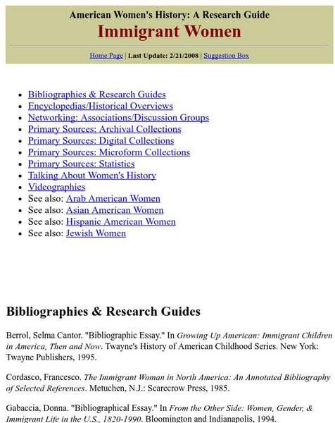 American Women's History: Immigrant Women Website American Women's History: Immigrant Women Website