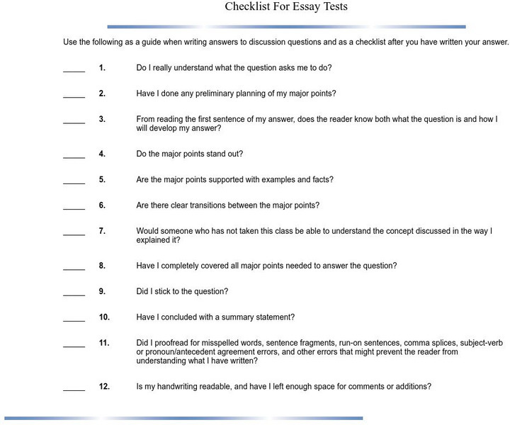 Mtsu: Checklist for Essay Tests Website Mtsu: Checklist for Essay Tests Website