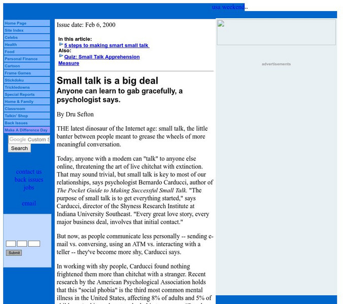 Usa Today: Usa Weekend/small Talk Is a Big Deal Handout