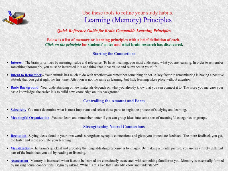 Mtsu: Memory Principles & Strategies Activity Mtsu: Memory Principles & Strategies Activity