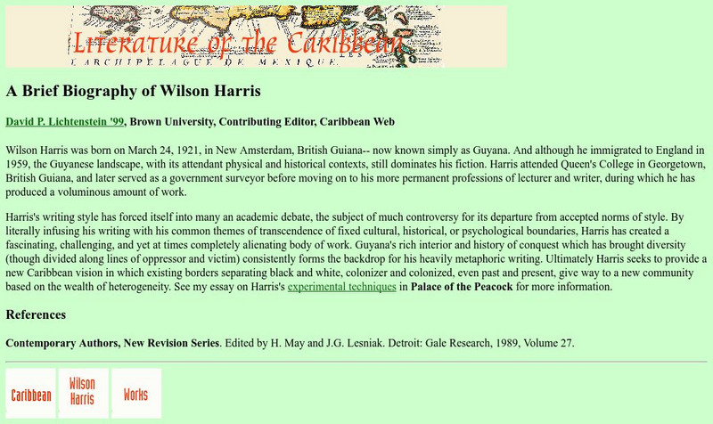 Post Colonial Web: A Brief Biography of Wilson Harris Handout