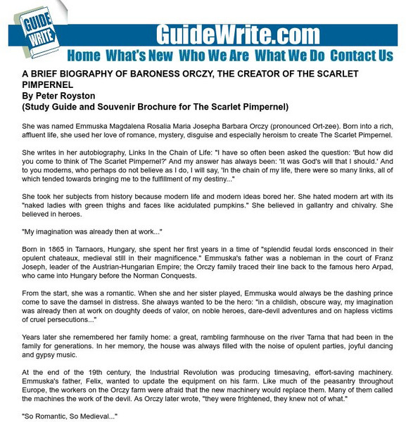 Guidewrite: A Brief Biography of Baroness Orczy Website Guidewrite: A Brief Biography of Baroness Orczy Website