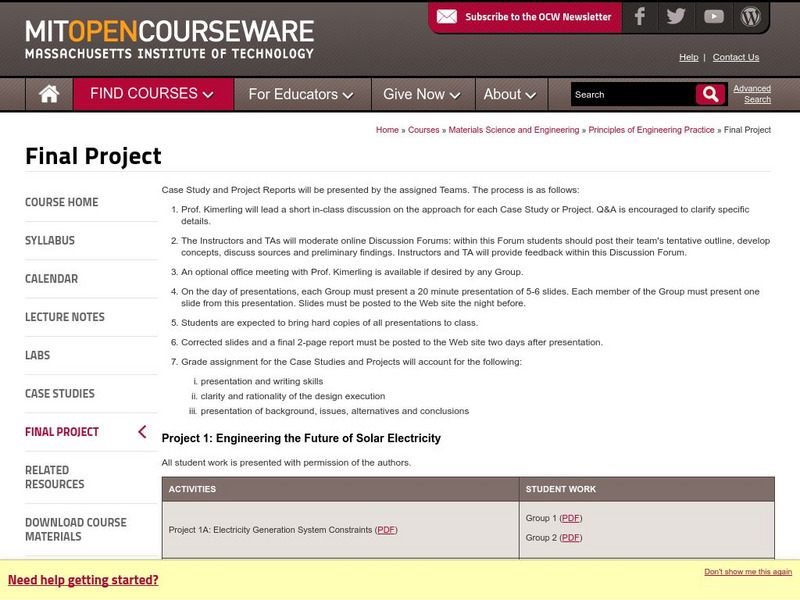 Mit: Open Course Ware: Engineering the Future of Solar Electricity Online Course Mit: Open Course Ware: Engineering the Future of Solar Electricity Online Course
