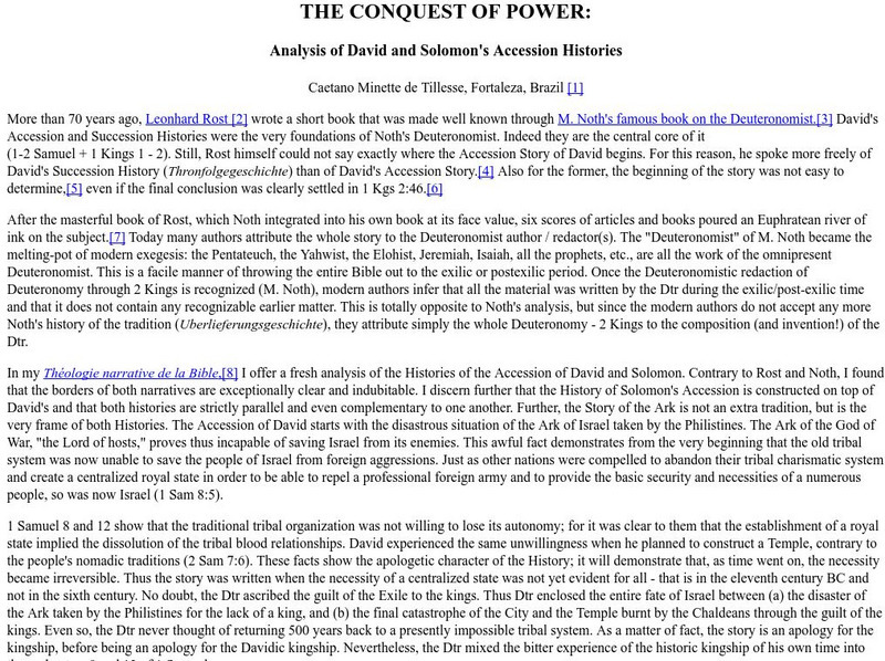 The Conquest of Power: Analysis of David and Solomon's Accession Histories Article The Conquest of Power: Analysis of David and Solomon's Accession Histories Article