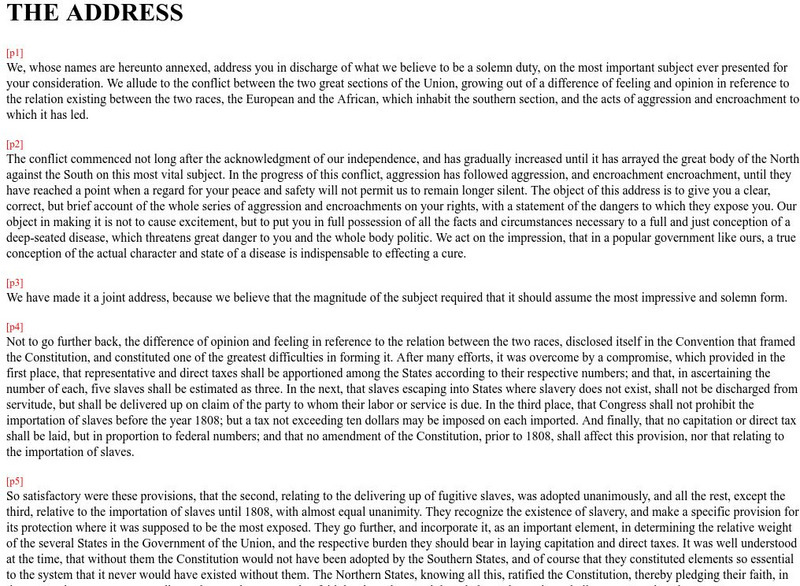 Furman University: John C. Calhoun's Address of 1849 Primary Furman University: John C. Calhoun's Address of 1849 Primary