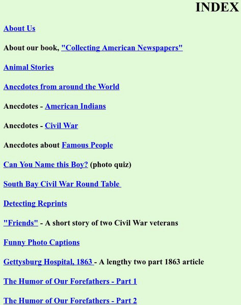 Index of Collection of Old Newspaper Anecdotes Website Index of Collection of Old Newspaper Anecdotes Website