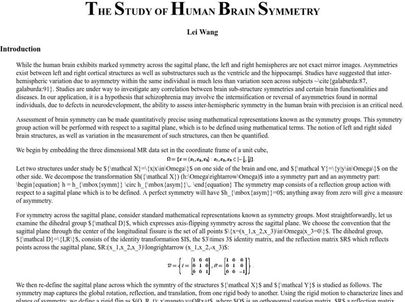 Jhu: The Study of Human Brain Symmetry Unit Plan Jhu: The Study of Human Brain Symmetry Unit Plan