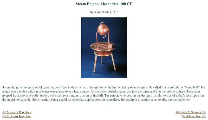 Smith College: Heron's Steam Engine Handout Smith College: Heron's Steam Engine Handout