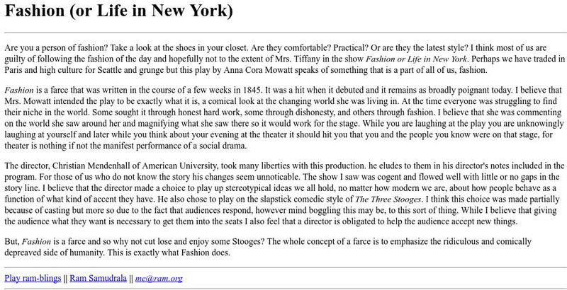 Ram Samudrala: Fashion (Or Life in New York) Article Ram Samudrala: Fashion (Or Life in New York) Article