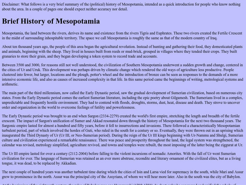 St. Lawrence University: Brief History of Mesopotamia Handout St. Lawrence University: Brief History of Mesopotamia Handout
