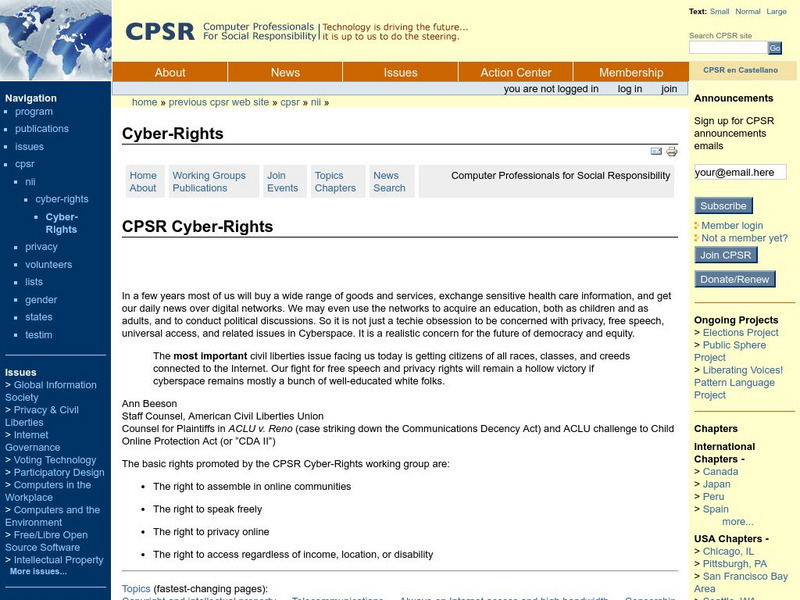 Cpsr: Cyber Rights Website Cpsr: Cyber Rights Website