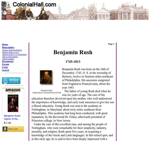 Colonial Hall: Benjamin Rush (1745 1813) Activity Colonial Hall: Benjamin Rush (1745 1813) Activity
